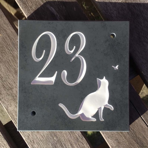 House Sign Number SLATE  - CAT & BUTTERFLY DESIGN